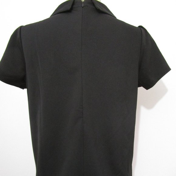 Orange Lace Top Pointed Collar Black Crepe - Picture 8 of 9